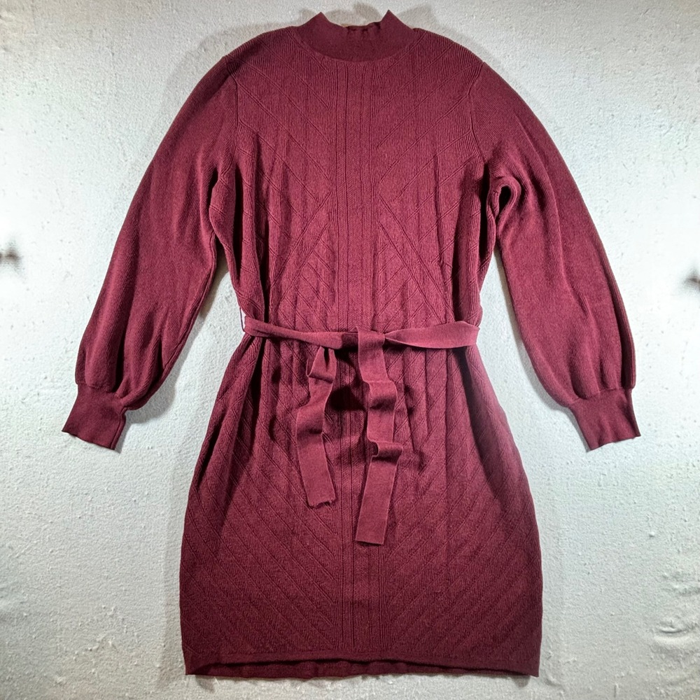 Simply Vera Wang Burgundy Knit Mock Neck Belted Sweater Dress XL